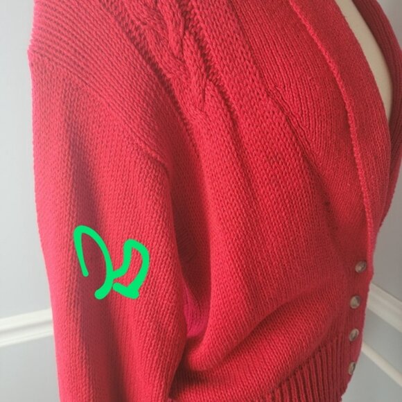 CRAZY HORSE Red Grandpa Collared Deep V-Neck Knit Button Cardigan Sweater L VTG - Picture 11 of 13